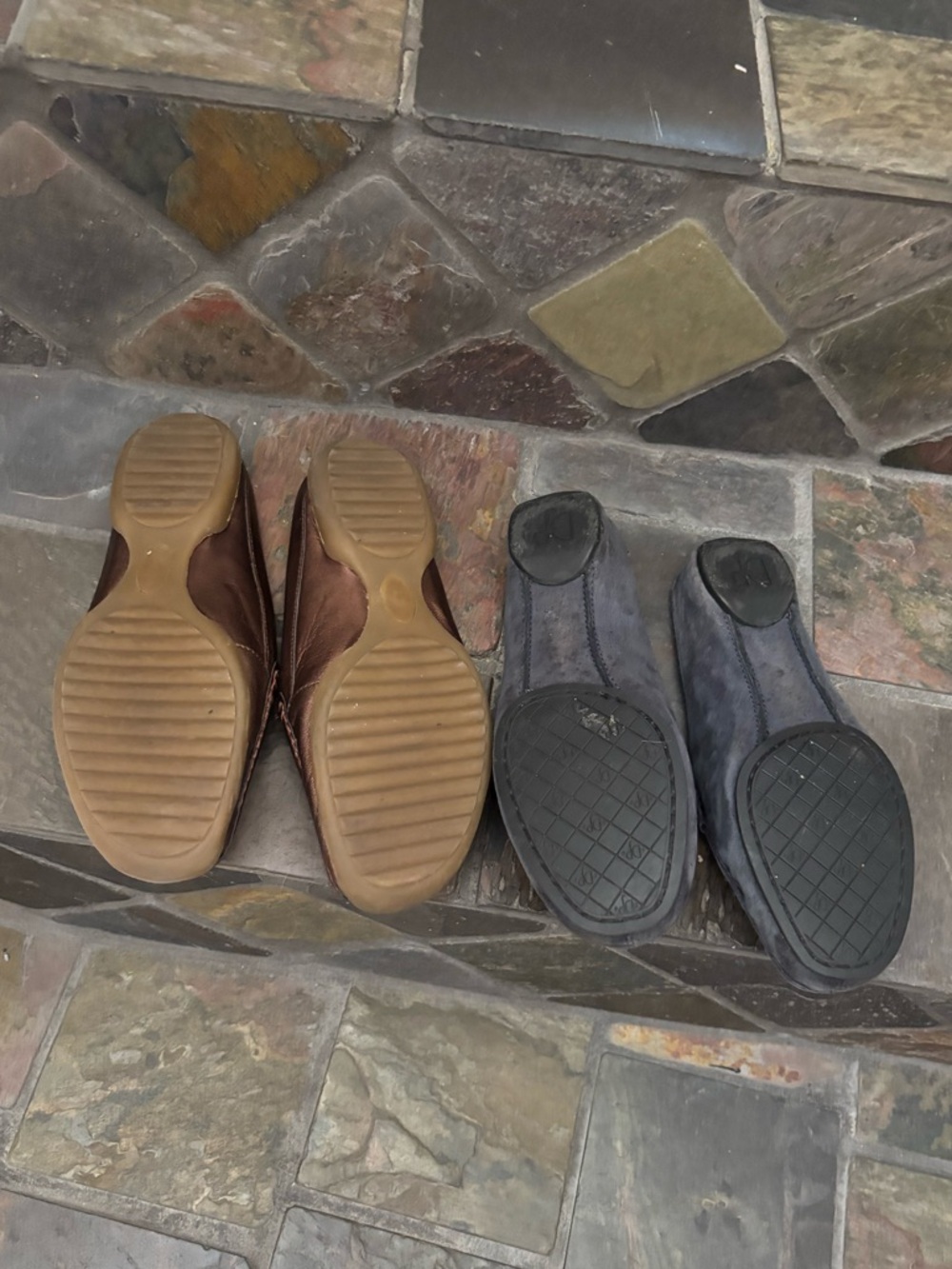 Donald J. Pliner Two-Pair Mules Leather Slides— Bronze Woven& Slate Blue Loafer - Picture 6 of 6